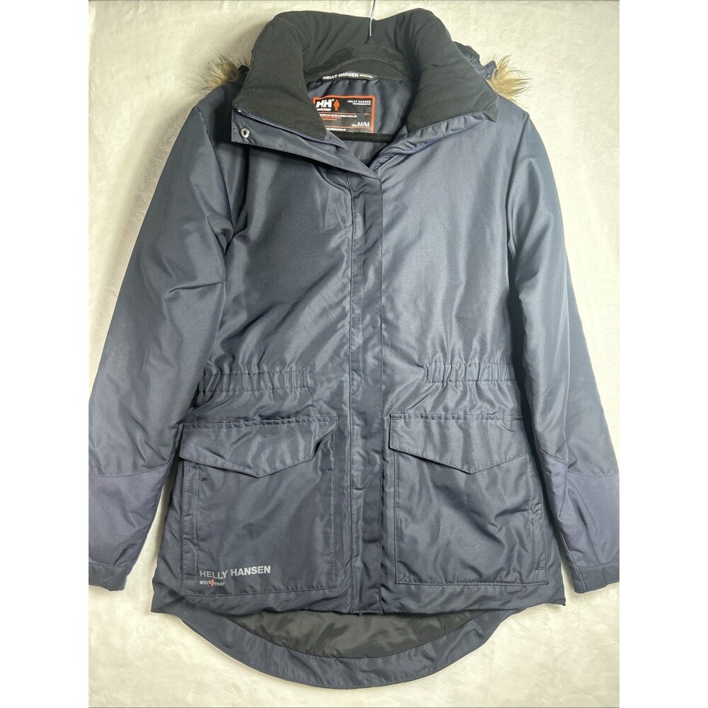Helly Hansen Women’s Parka Medium Blue Insulated Hooded Waterproof Jacket Fur
